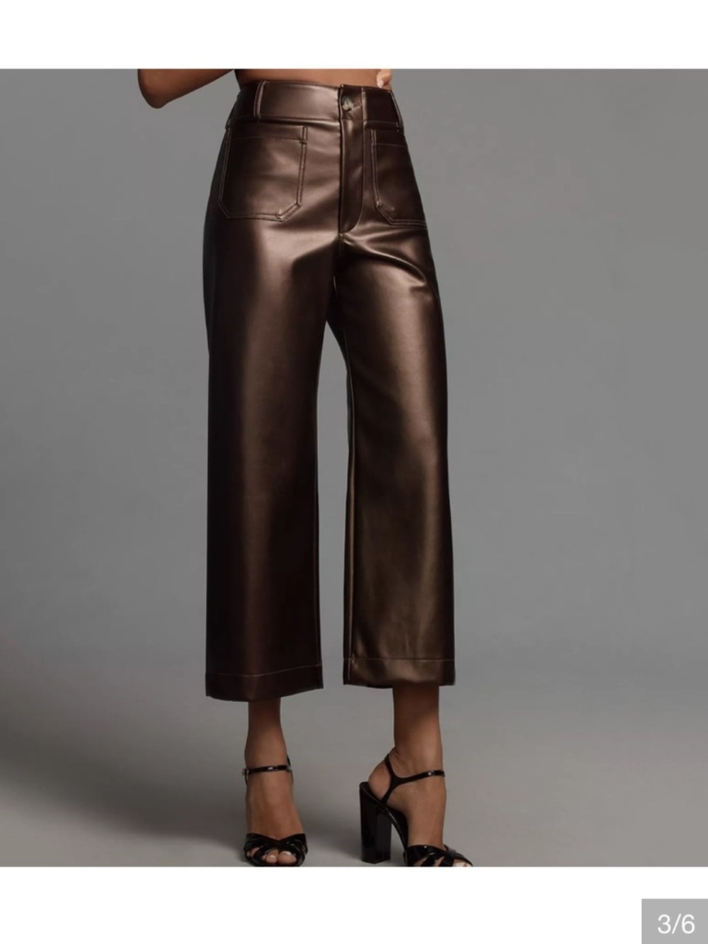 Maeve Colette Faux Leather Cropped Wide Leg Pants Brown Size 28